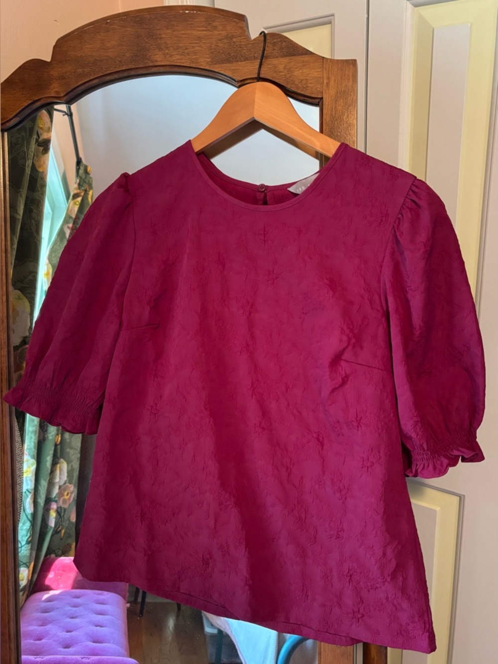 Ted Baker London Magenta Puff-Sleeve Top Size S